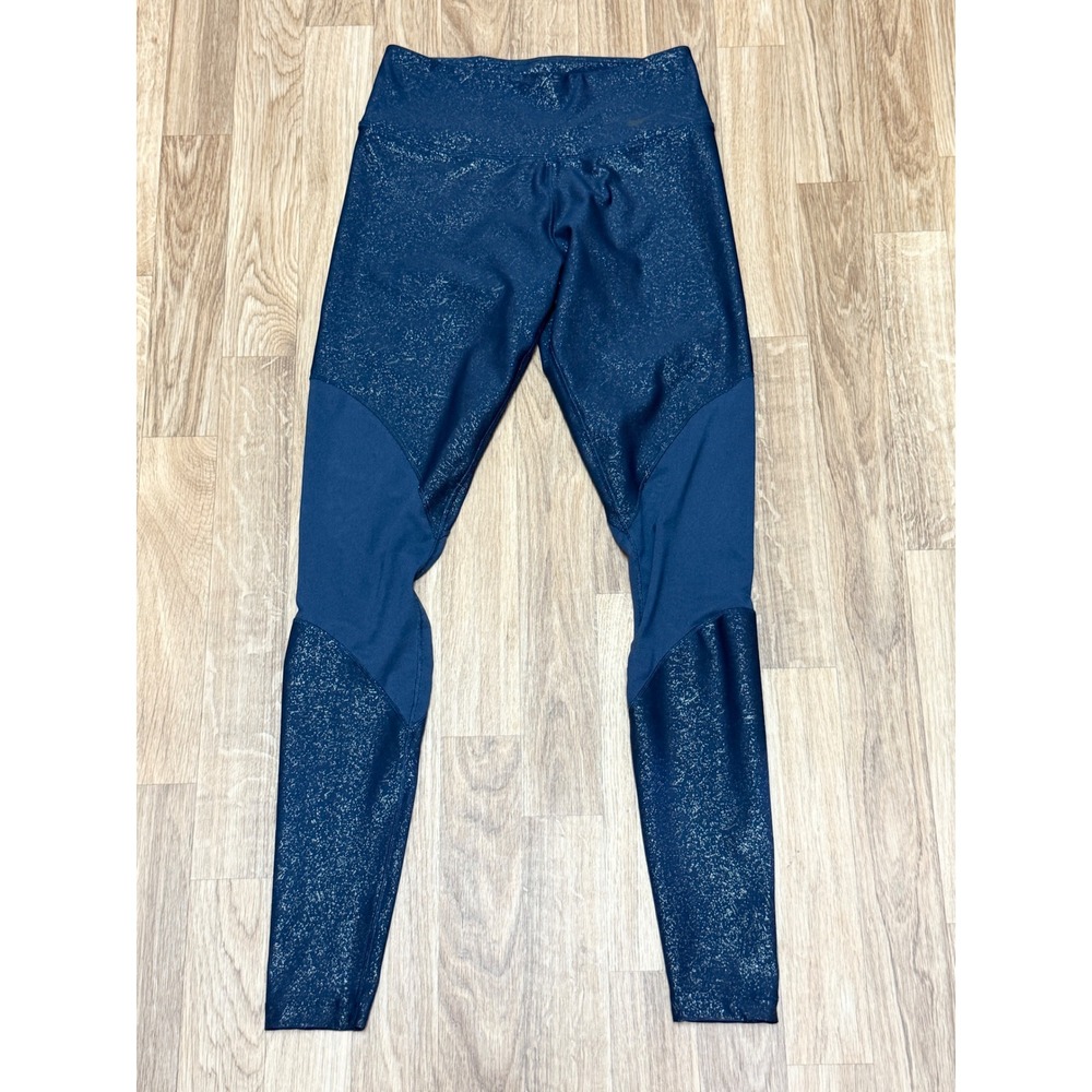 Nike Dri-FIT Navy Blue Metallic Silver Foil Speckle Mesh Panel Leggings XS - Picture 4 of 6